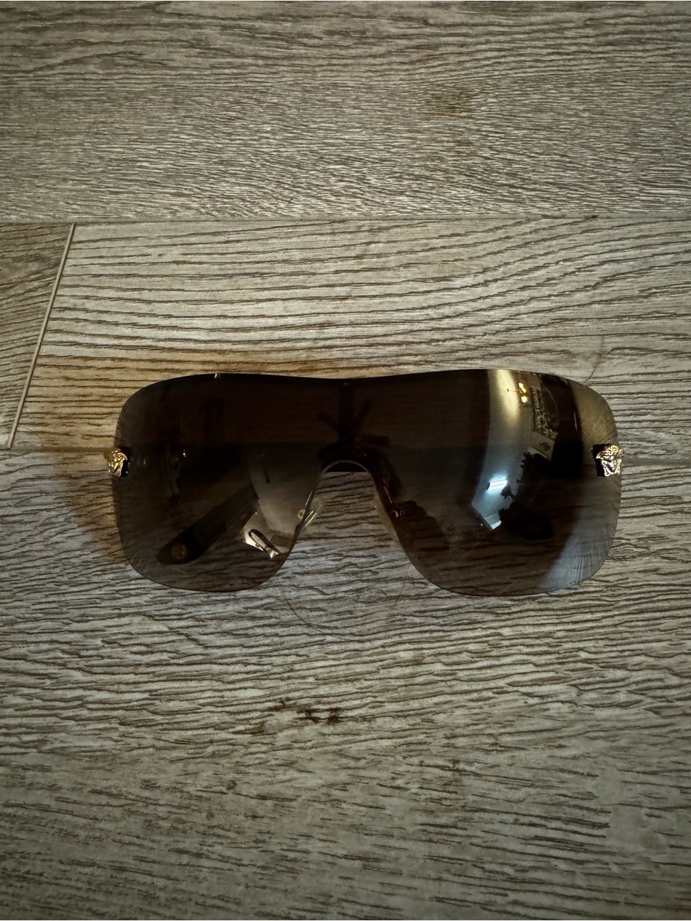 Versace Vintage Brown Shield Sunglasses -  Brown Lenses and Gold Medusa Details